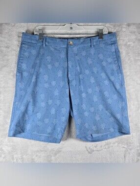 Peter Millar Salem Shorts Mens Size 34 Blue Performance Golf Monstera Leaf 9.5”